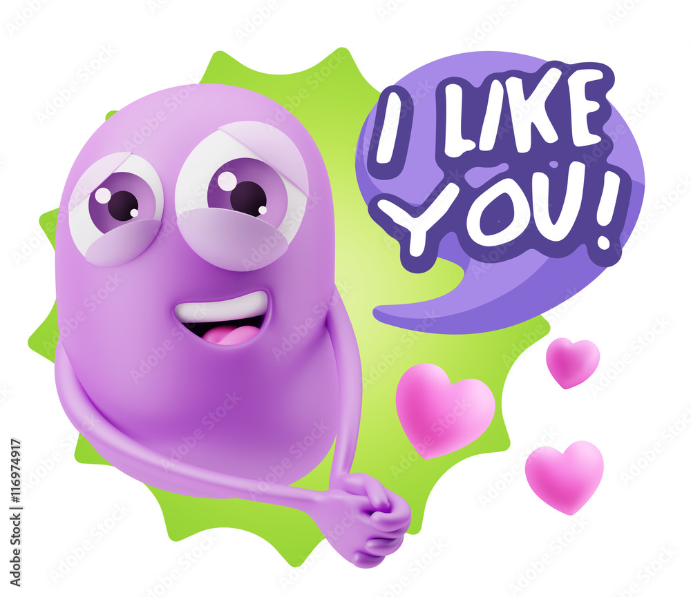 3d Rendering. Emoji in love with hearts shapes saying I Like You 3d Rendering. Emoji in love with hearts shapes saying I Like You