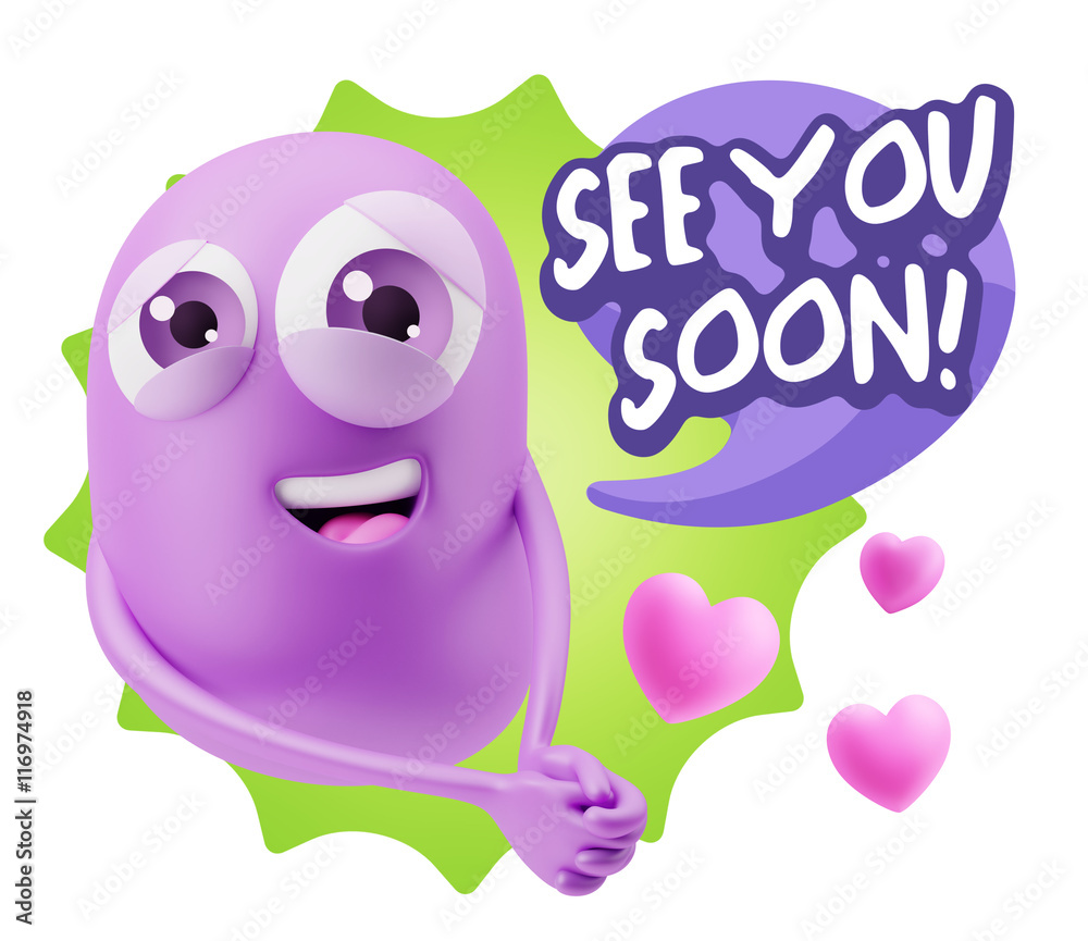 3d Rendering. Emoji in love with hearts shapes saying See You So 3d Rendering. Emoji in love with hearts shapes saying See You So