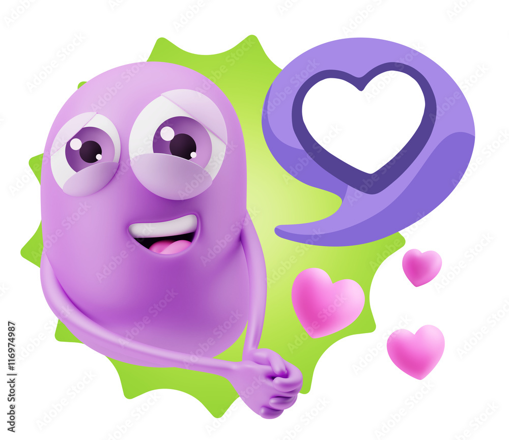 3d Rendering. Emoji in love with hearts shapes saying Love with 3d Rendering. Emoji in love with hearts shapes saying Love with