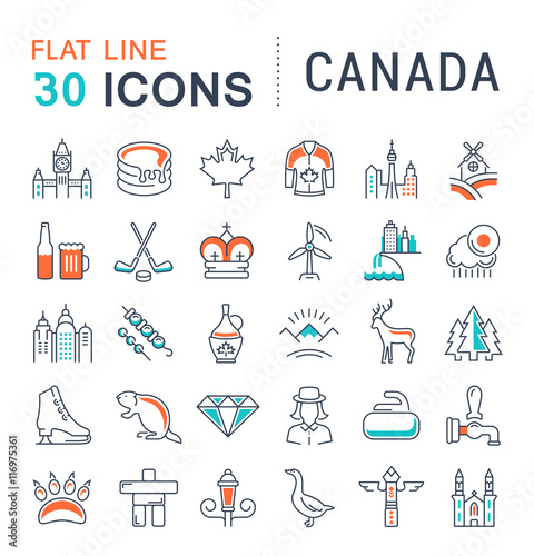 Canvas Print Set Vector Flat Line Icons Canada