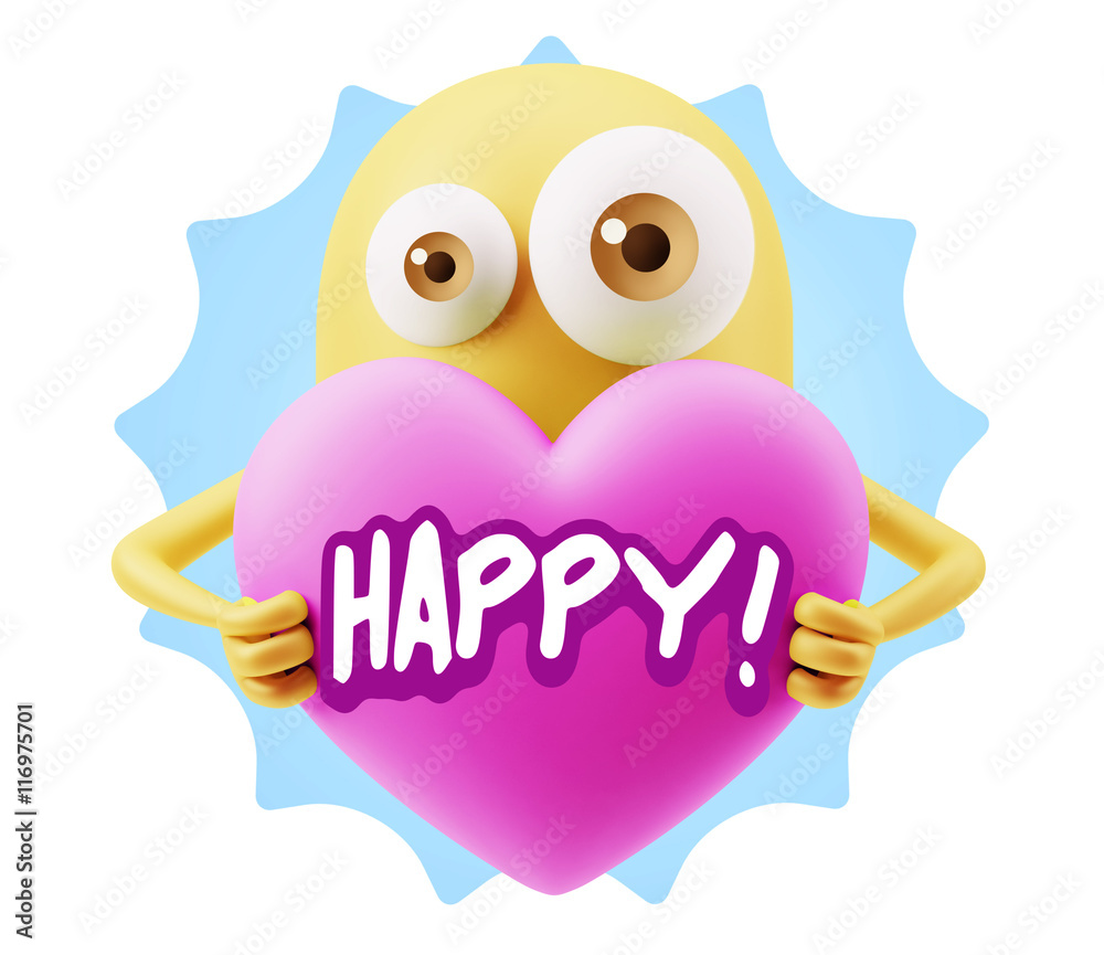 3d Rendering. Love Emoticon Face Holding Heart saying Happy with 3d Rendering. Love Emoticon Face Holding Heart saying Happy with