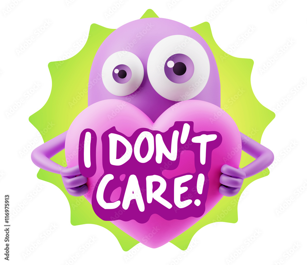 3d Rendering. Love Emoticon Face Holding Heart saying I Don't Ca 3d Rendering. Love Emoticon Face Holding Heart saying I Don't Ca