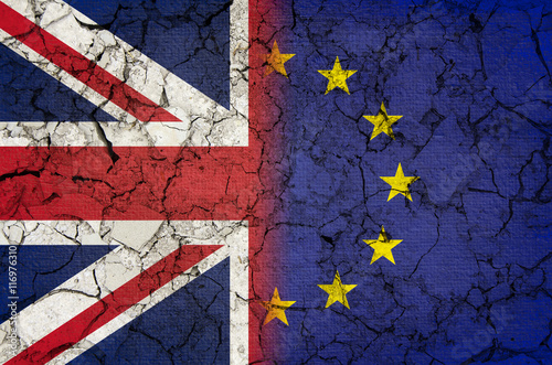 Brexit flag with a half united kingdom and the other half of the European Union