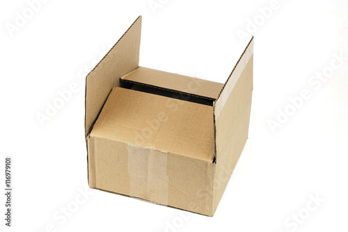 open cardboard box isolated on white background