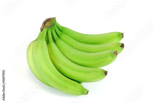 green bananas on white background