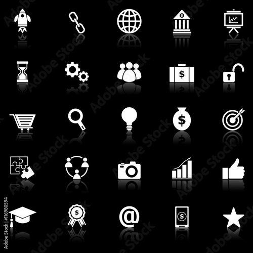 Start up icons with reflect on black background
