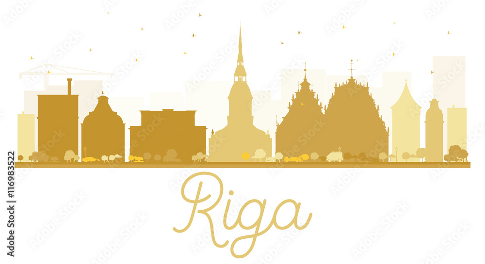 Riga City skyline golden silhouette.