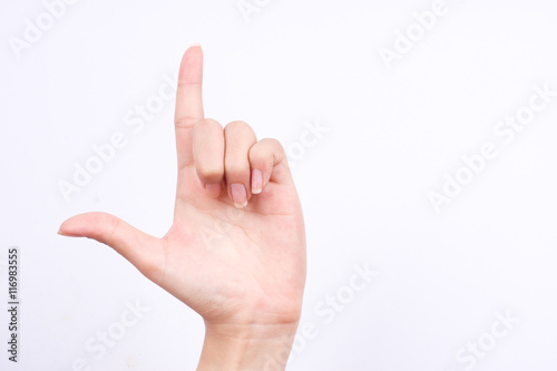 finger hand symbols isolated concept true alpha holding up the loser sign on the white background
