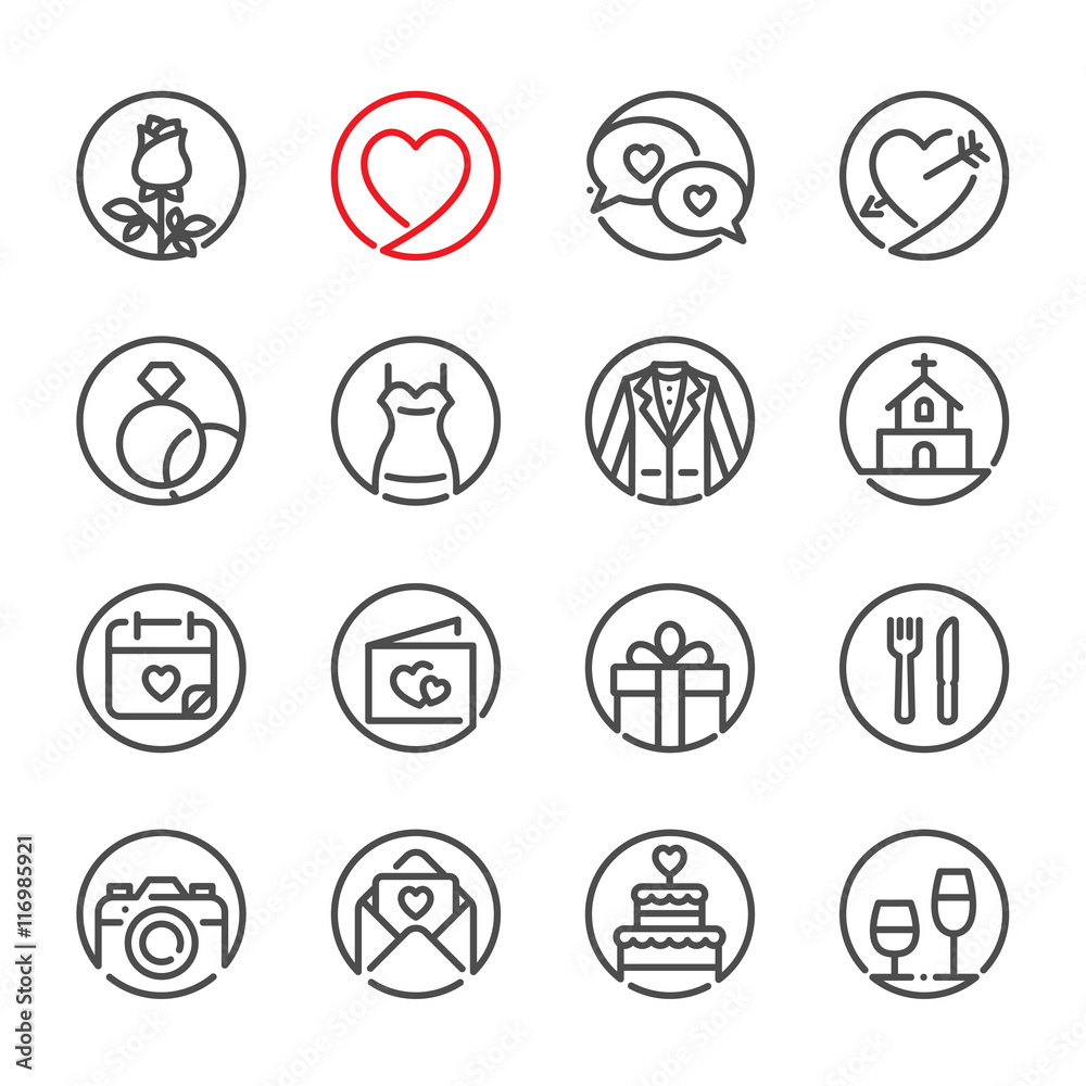 Wedding and Love icons with White Background 