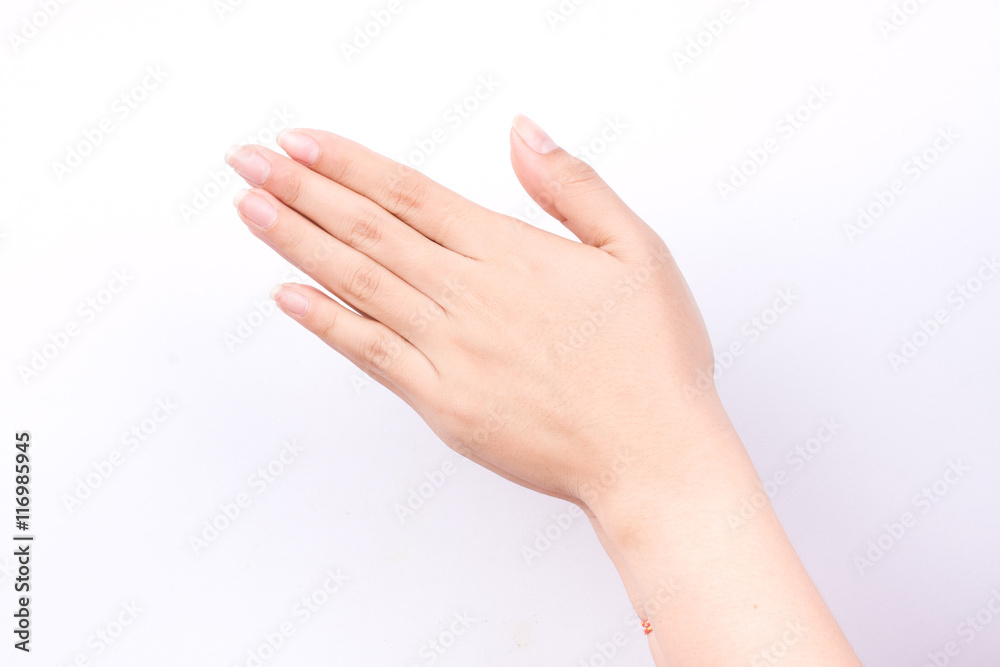 finger hand symbols isolated concept Wai is the traditional Thai greeting on white background
