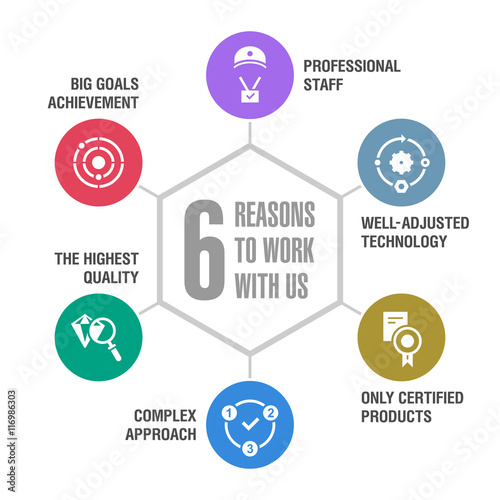 6 reasons to work with us. Infographics. Colored 1.