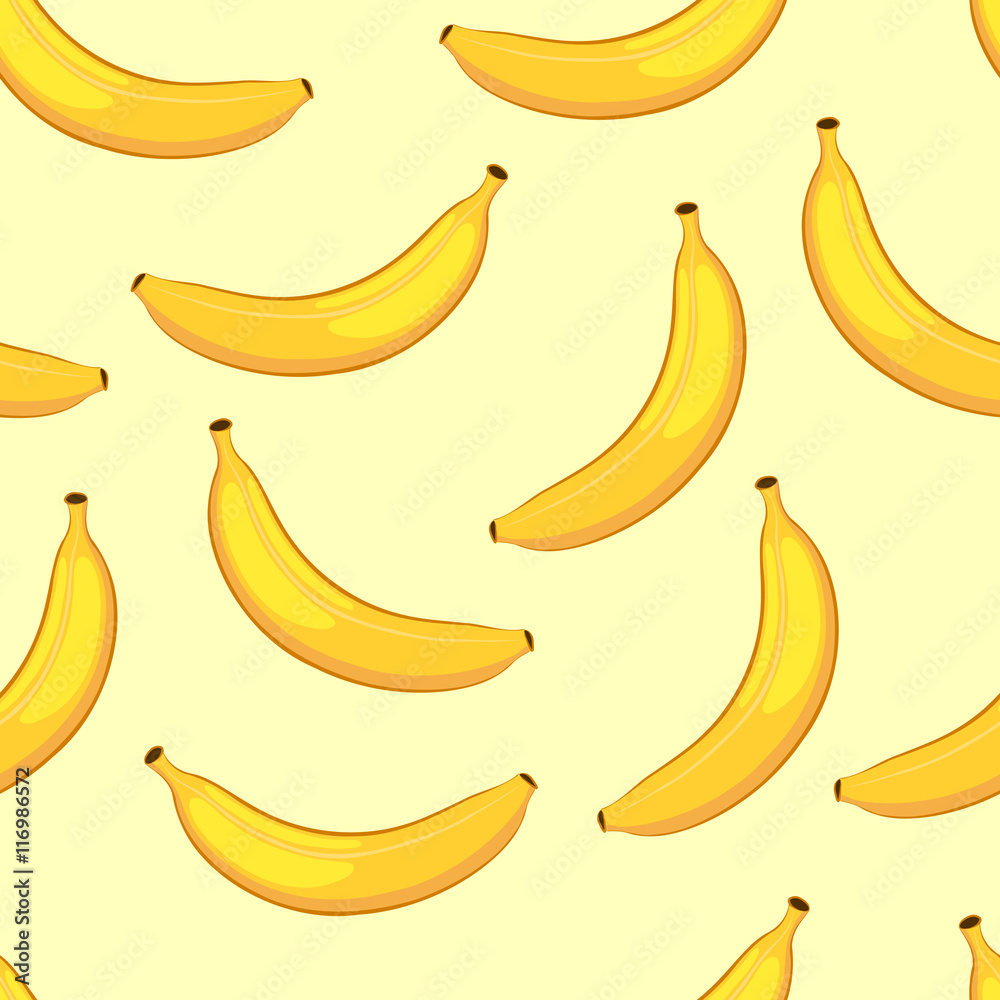 Cartoon bananas on a yellow background. Seamless pattern. Vector illustration.