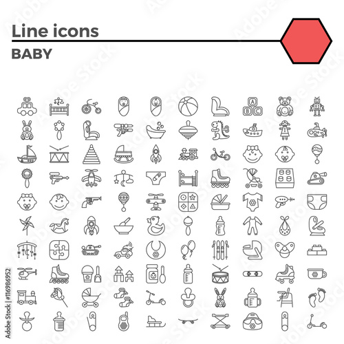 Baby flat vector icon set