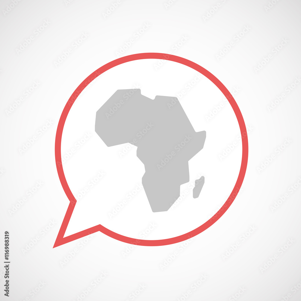 Isolated comic balloon line art icon with  a map of the african