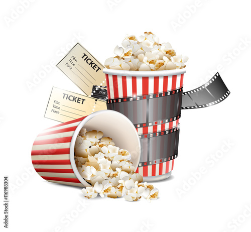 popcorn and movie film tape