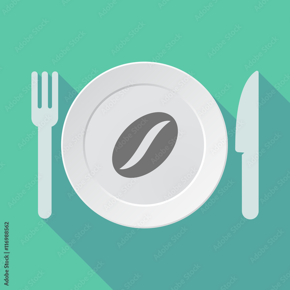 Long shadow tableware vector illustration with a coffee bean Long shadow tableware vector illustration with a coffee bean