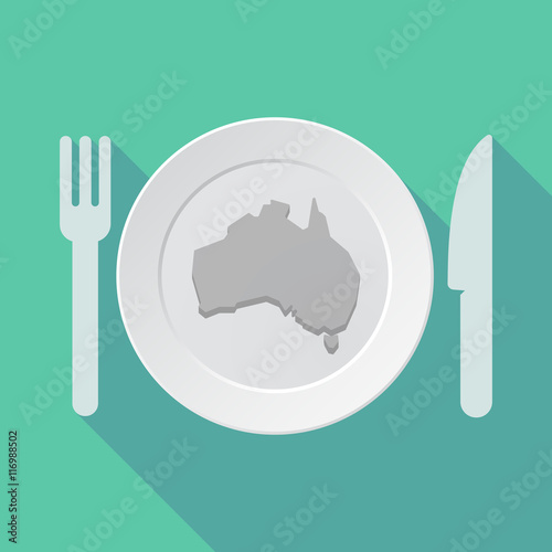 Long shadow tableware vector illustration with a map of Austral