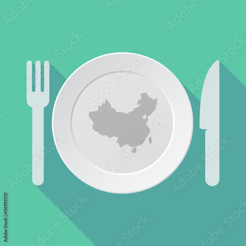 Long shadow tableware vector illustration with  a map of China