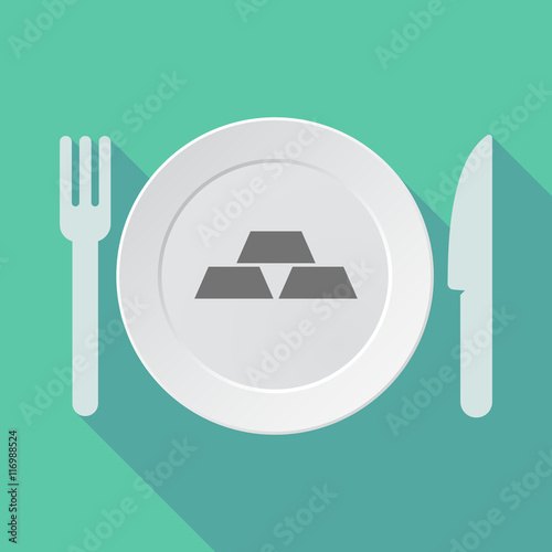 Long shadow tableware vector illustration with three gold bullio