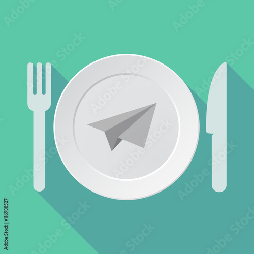 Long shadow tableware vector illustration with a paper plane
