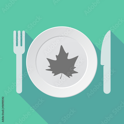 Long shadow tableware vector illustration with an autumn leaf tr