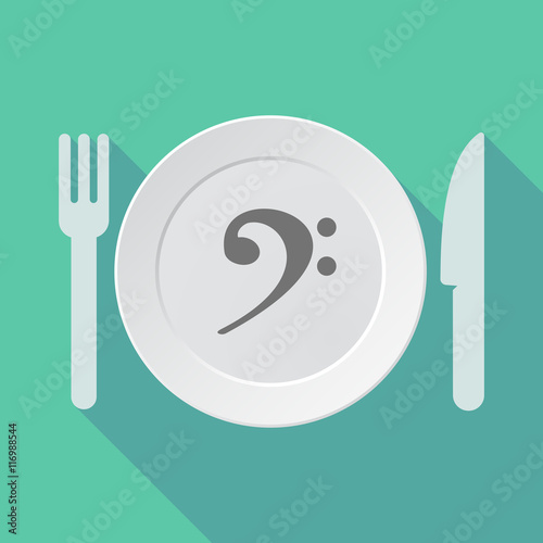 Long shadow tableware vector illustration with an F clef