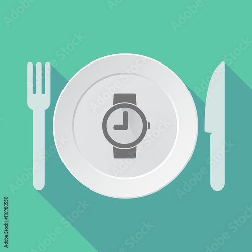 Long shadow tableware vector illustration with a wrist watch