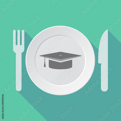 Long shadow tableware vector illustration with a graduation cap