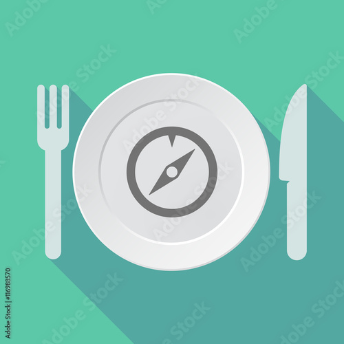 Long shadow tableware vector illustration with a compass