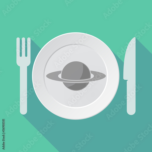Long shadow tableware vector illustration with the planet Saturn