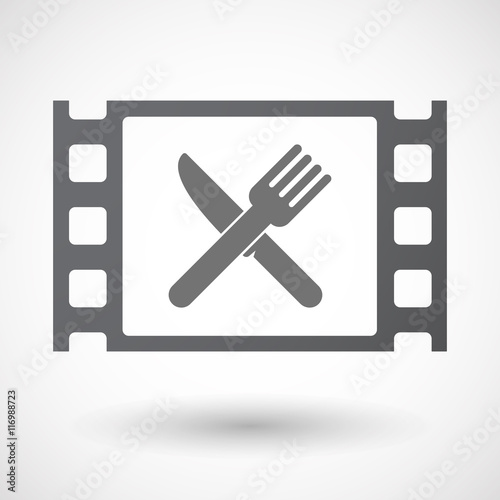 Isolated 35mm film frame with a knife and a fork