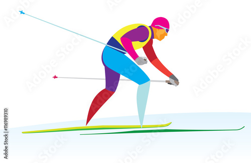 cross country skier quickly goes to the finish