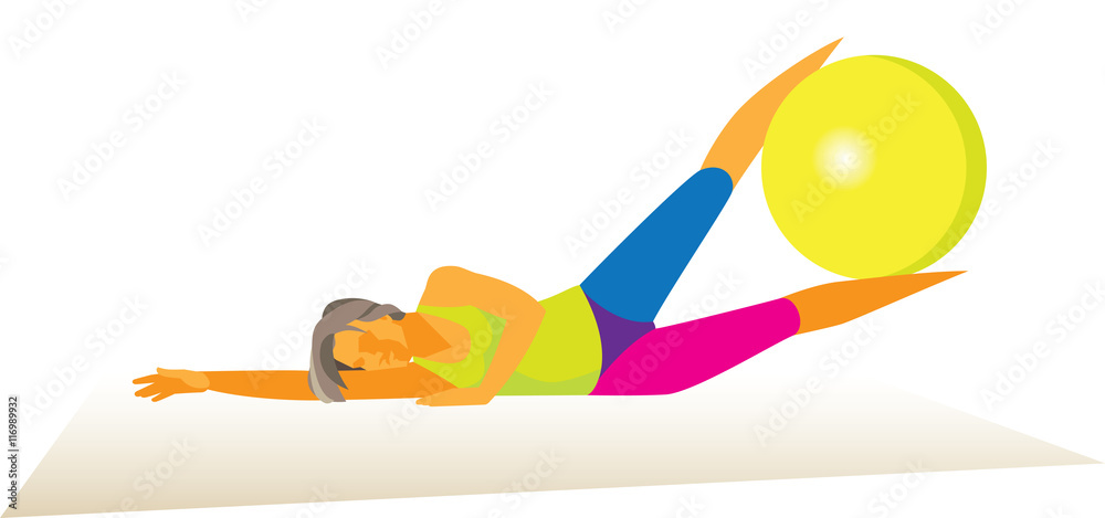 Fitness workout of young woman with ball