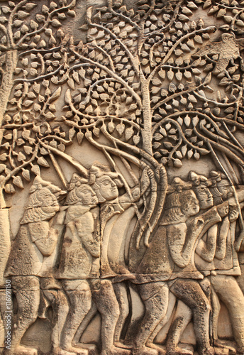 Wall carving of Prasat Bayon Temple, Angkor Wat complex, Cambodi