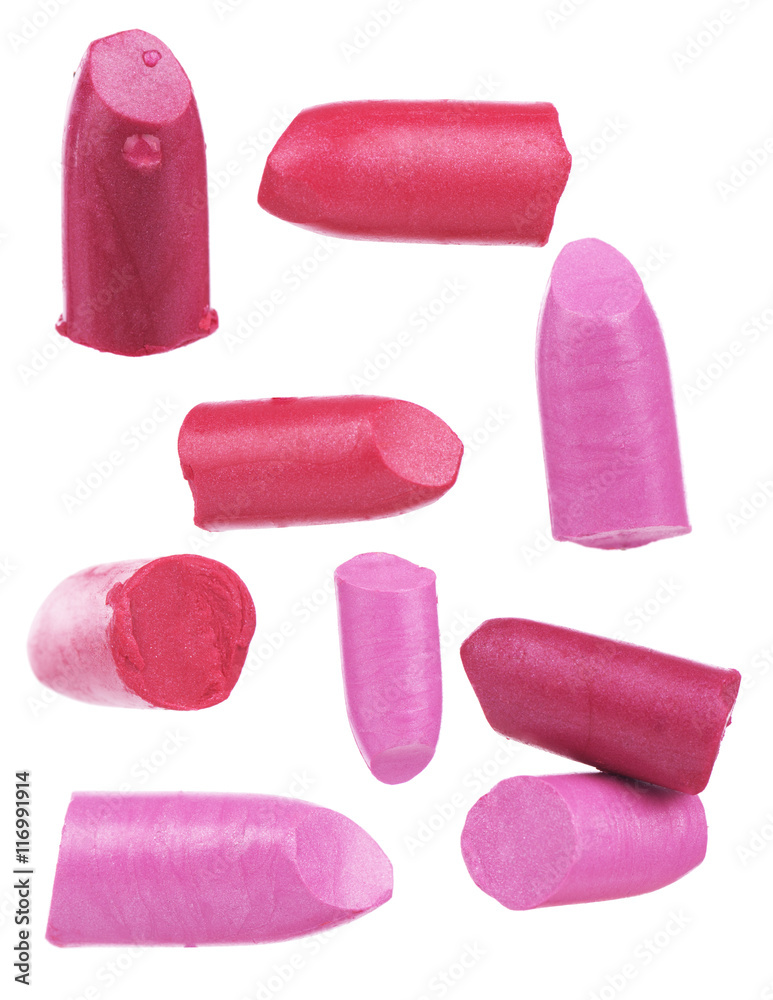 close up of various lipsticks on white background close up of various lipsticks on white background