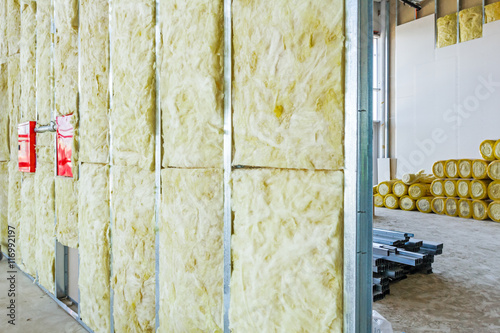 View at unfinished thermal partition dry wall