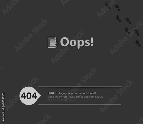 Page not found, 404 error. 404 connection error.