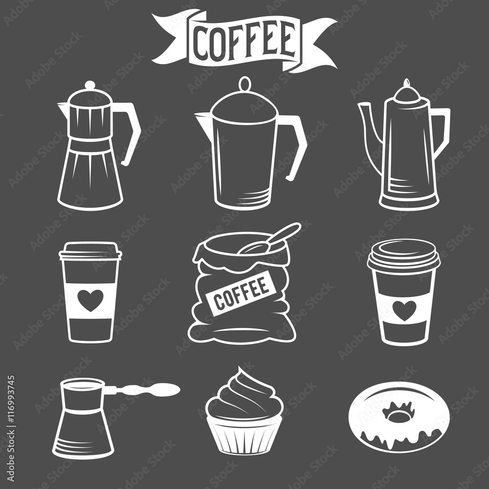 coffee icons isolated over black background. vector