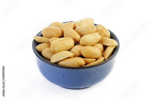 Peeled salted peanuts in bowl