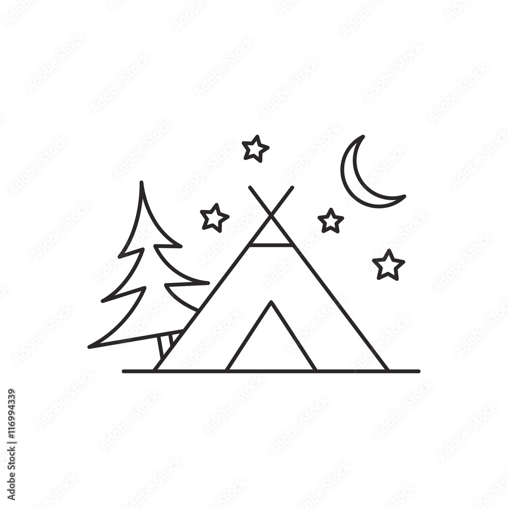 Outline camping tent icon isolated on white background