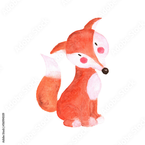Fox Woodland Animals Watercolor Hand-painted Illustratioin Isolated photo