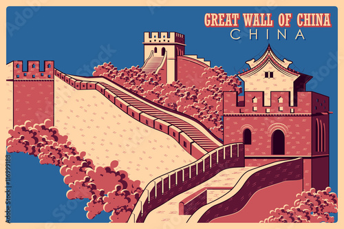Canvas-taulu Vintage poster of Great Wall in China