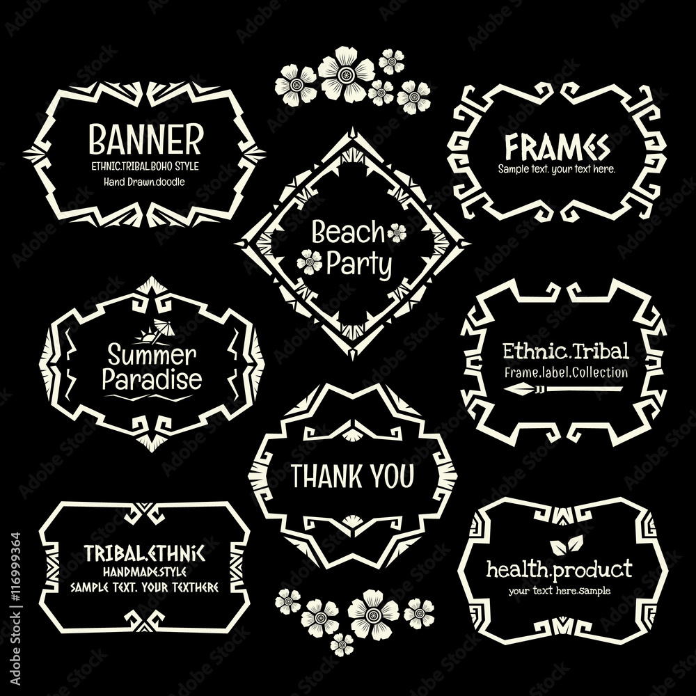 Doodle vector frame set.Ethnic Tribal style frame collection. Doodle vector frame set.Ethnic Tribal style frame collection.
