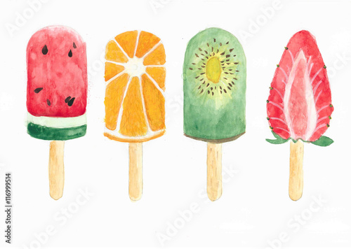 Watercolor ice cream on white background