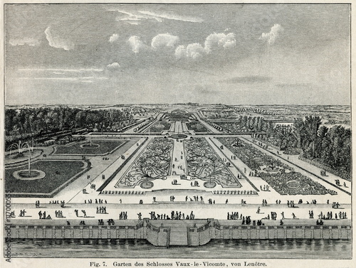 Gardens of Vaux-le-Vicomte in Maincy, France (from Meyers Lexikon, 1895, 7 vol.)