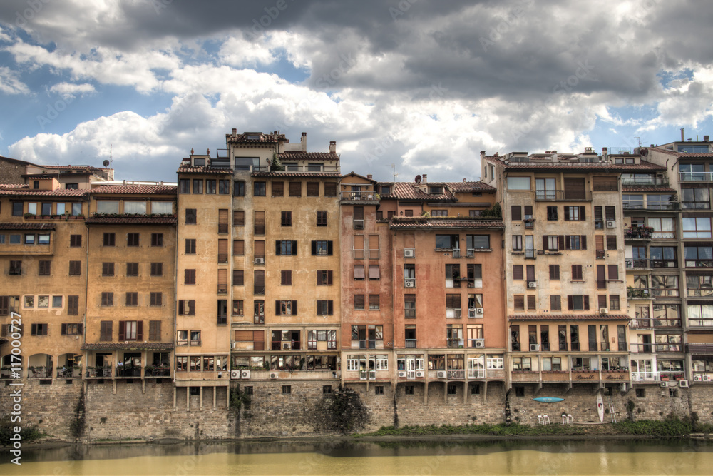 Typical houses at the Arno river in Florence in Italy
