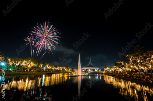 Colorful festival fireworks at RAMA9 park, Bangkok.