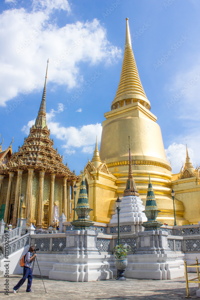 Photography at Wat Phra Kaeo grand palace in Bangkok of Thailand.