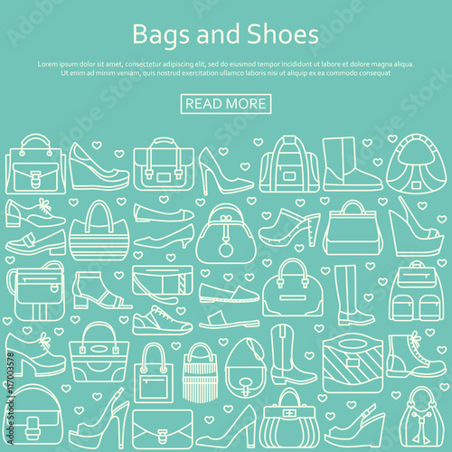 Background made of line icons. Bags and shoes. Vector illustration