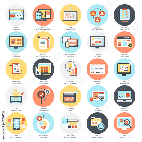 Flat conceptual icons set of web design and development